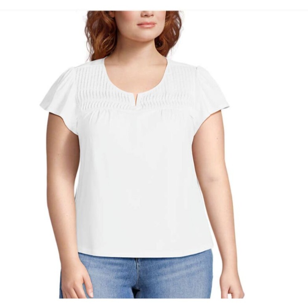 lands end top 3x white flutter tee shirt split neck spring summer new xxxl 22 - Picture 2 of 2